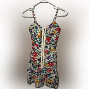Tibi Silk Floral Ruched Zip Mini Dress Size 2